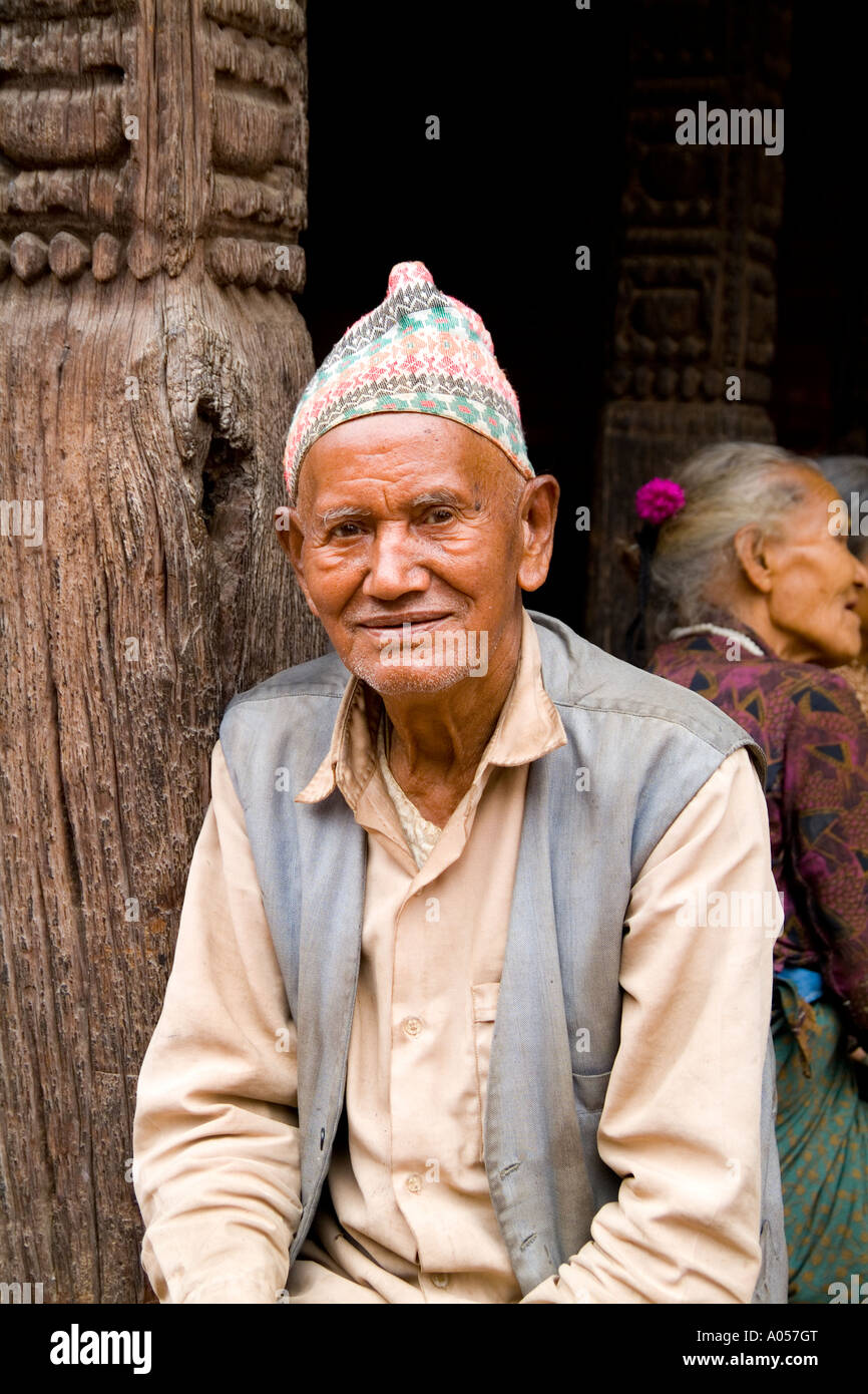Local Indu Local Hindu working man resting near street in village of Bhaktapur a ...