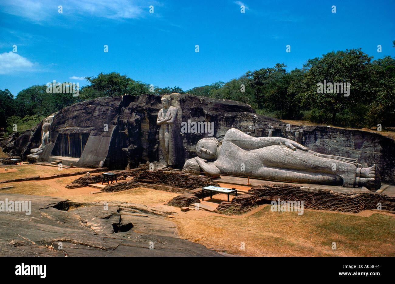 Sri Lanka Polonnaruwa Pari Nirvana Reclining Buddha Representation of Death of Buddha Passage to Nirvana Stock Photo