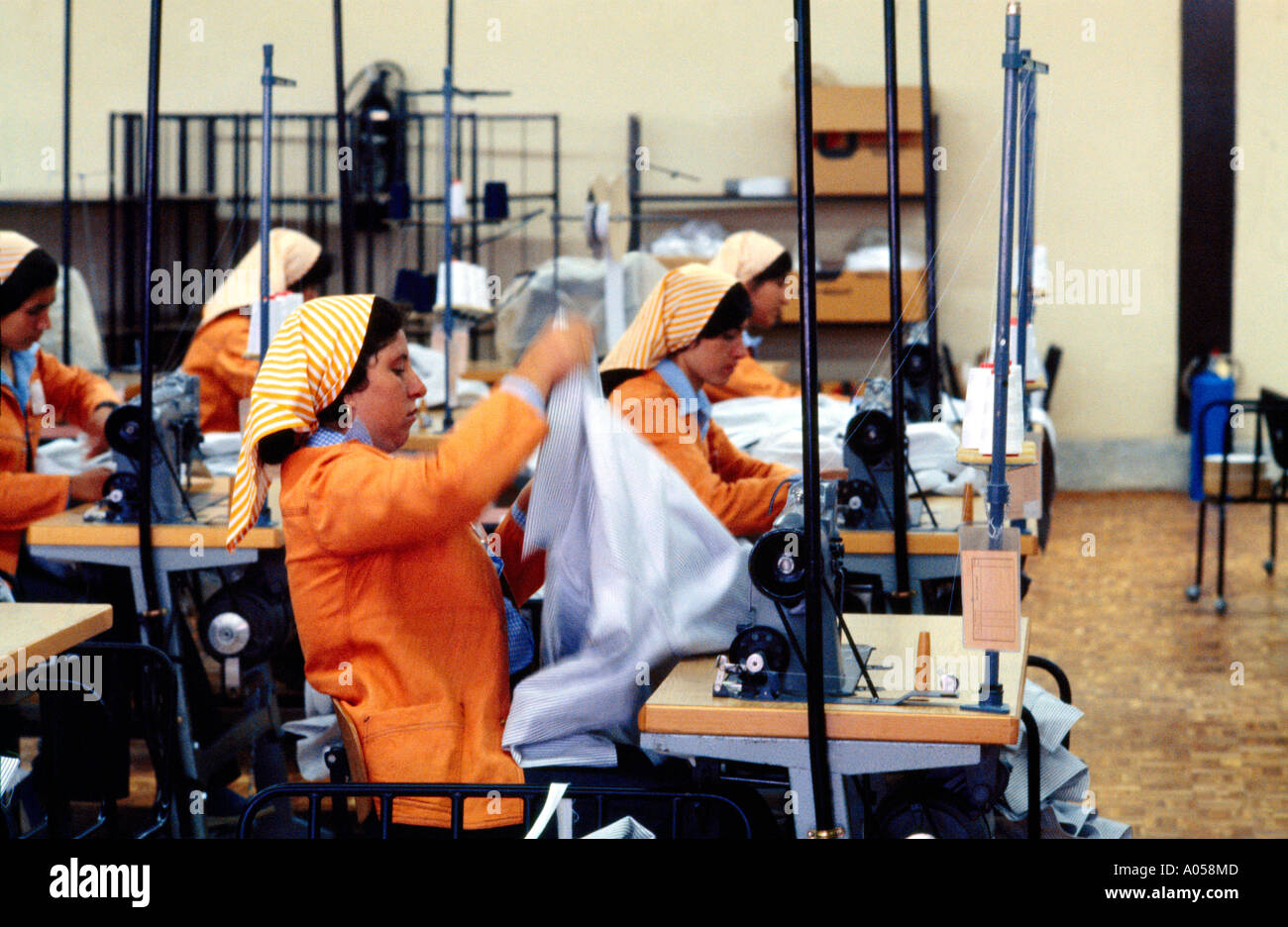 Iran Women Working In Clothing Factory  Sewing Machines Stock Photo