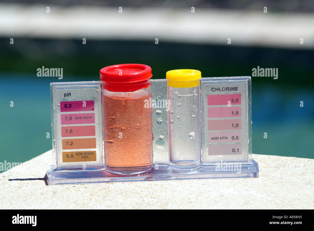 Swimming pool colour comparision sample testing kit Stock Photo Alamy