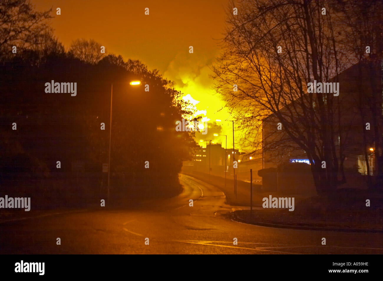Explosion and fire at oil deport at Buncefield Hemel Hempstead Stock