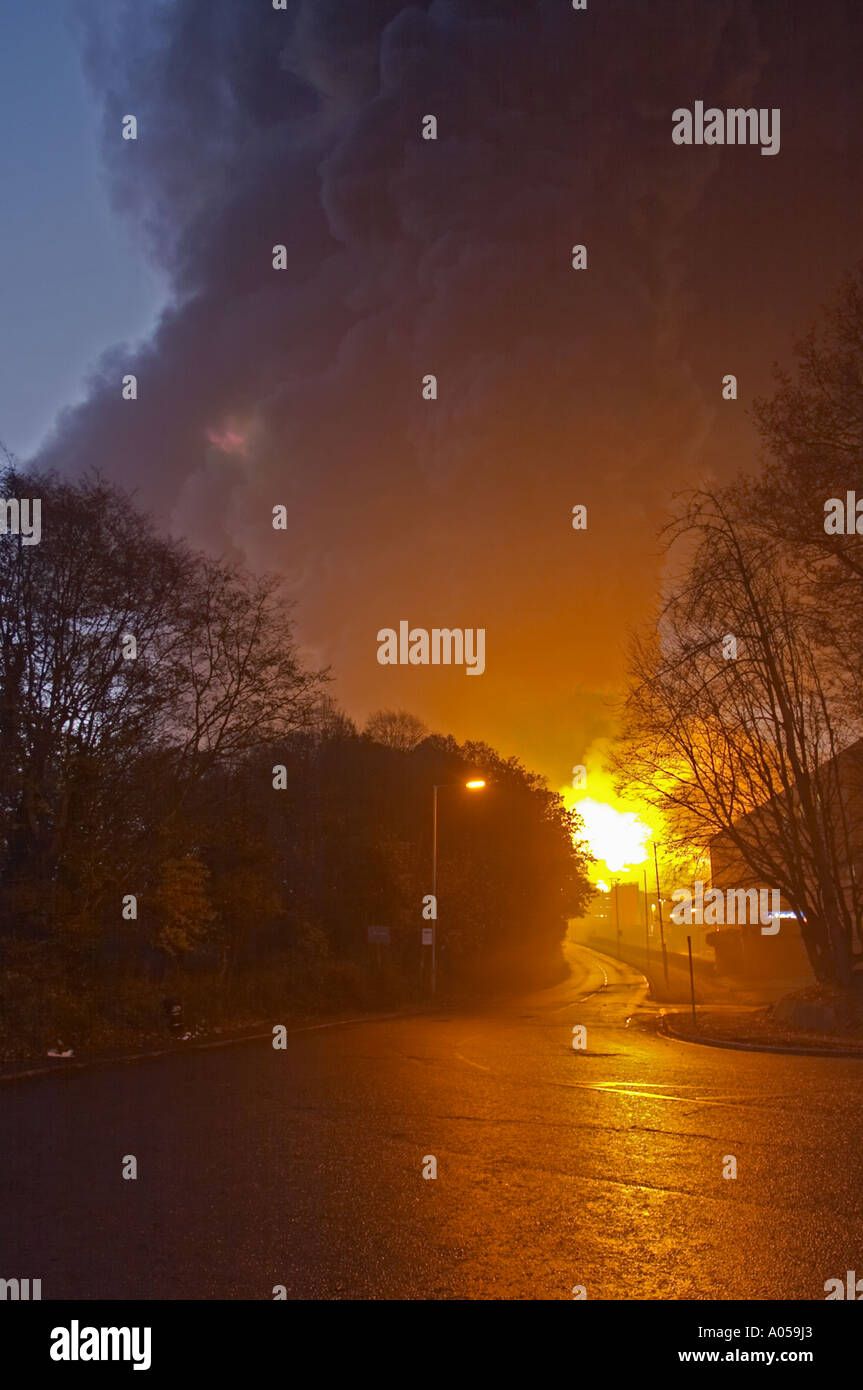 Explosion and fire at oil deport at Buncefield Hemel Hempstead Stock