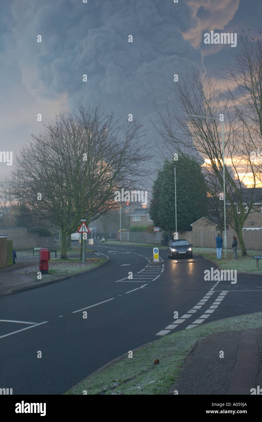 Explosion and fire at oil deport at Buncefield Hemel Hempstead Stock