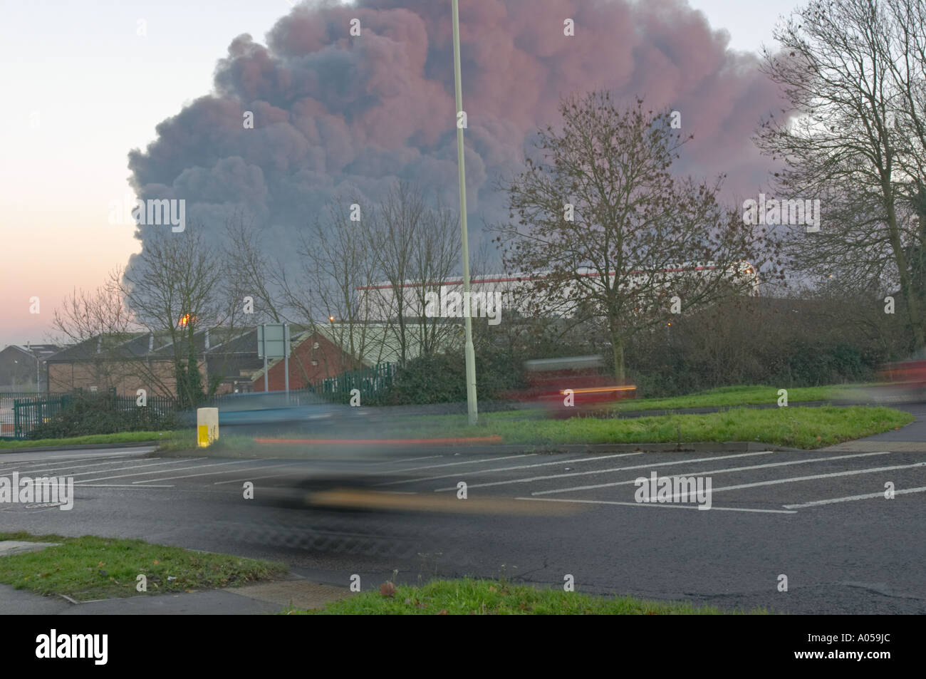 Explosion and fire at oil deport at Buncefield Hemel Hempstead Stock