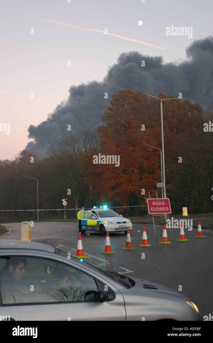 Explosion and fire at oil deport at Buncefield Hemel Hempstead Stock
