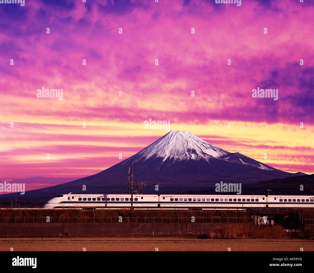 Mount Fuji & Bullet Train, Sunset Stock Photo - Alamy