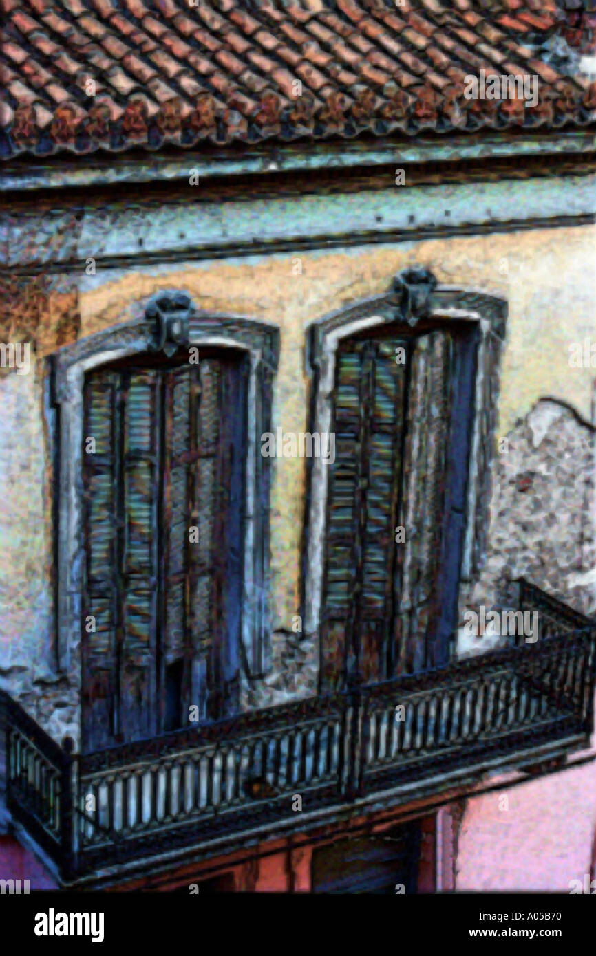 Computer generated watercolour windows in a building Athens Greece Stock Photo