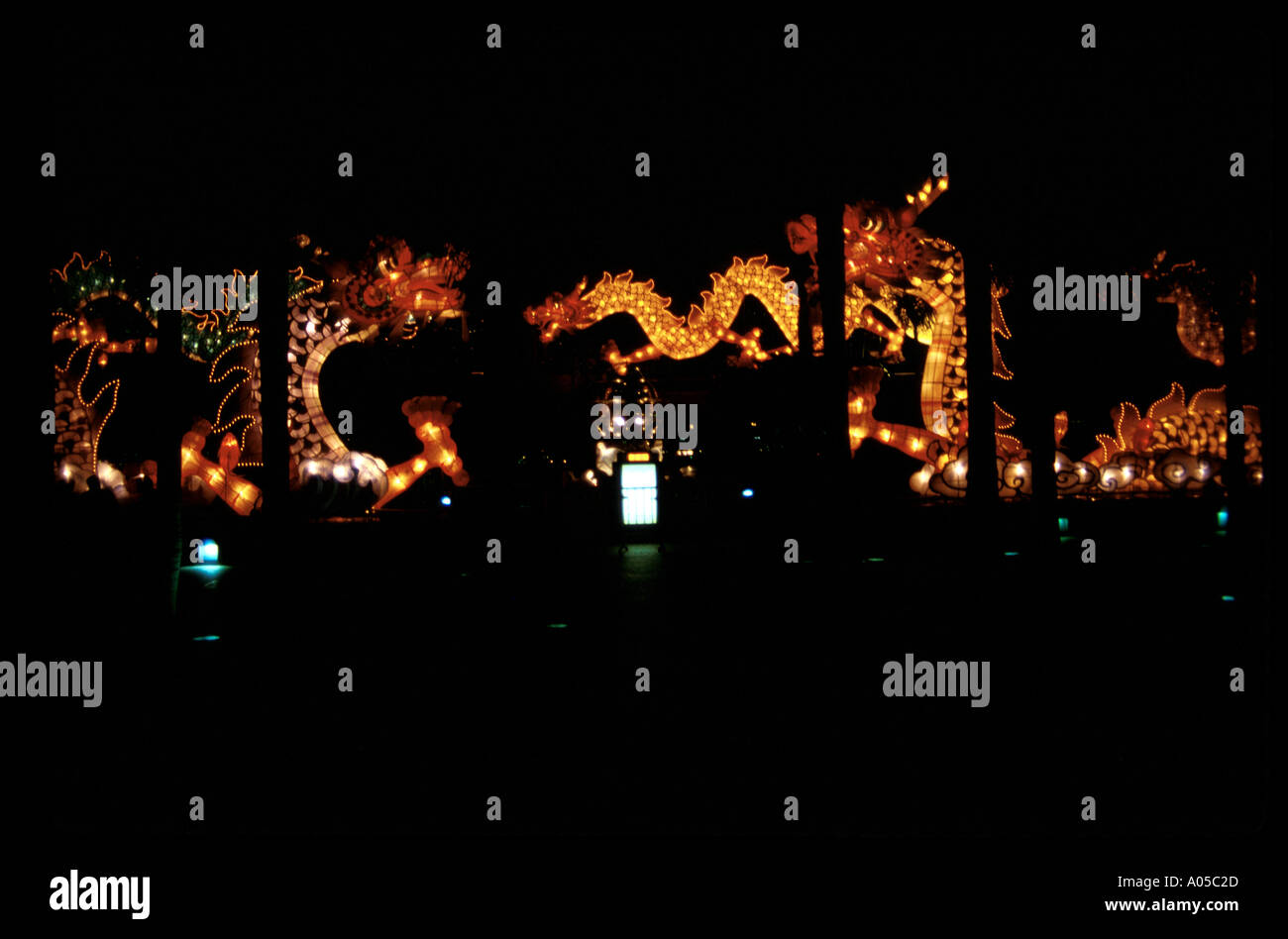 Dragon decorations of rice paper and lights Stock Photo - Alamy