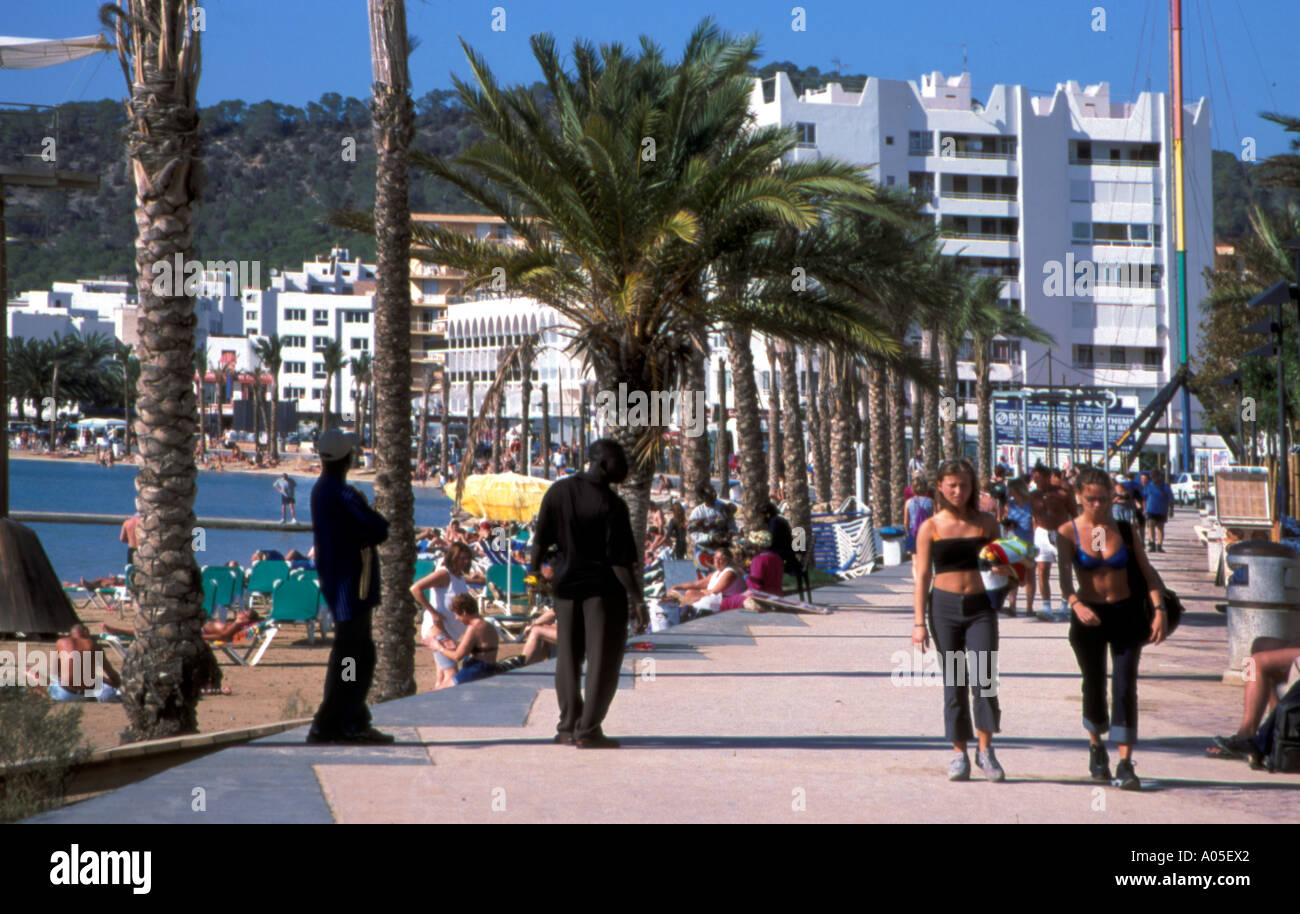 spain Ibiza balearic island San Antonio Paseo Maritimo people Promenade Stock Photo