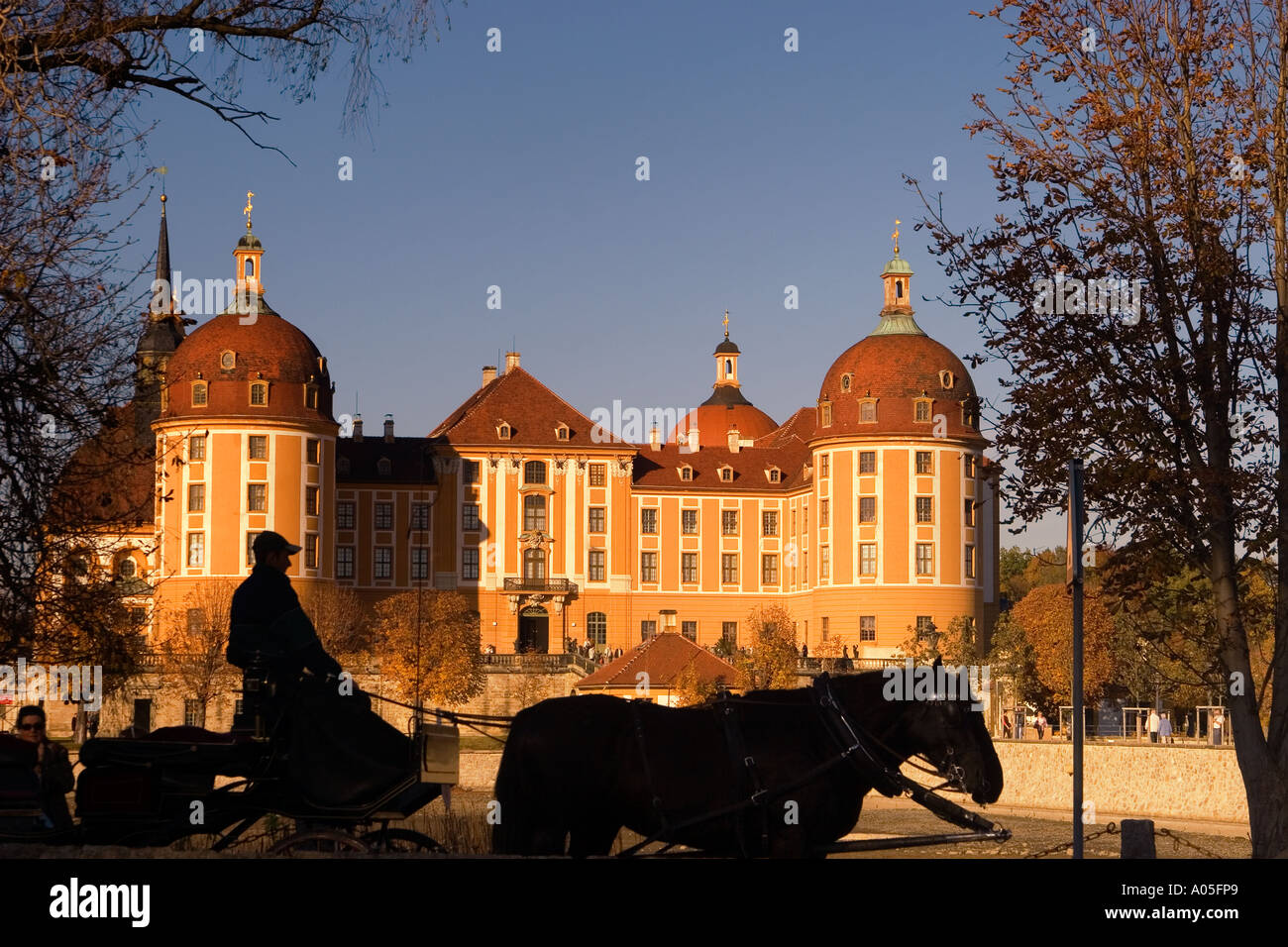 Moritzburg Palace near Dresden hunting lodge of Friedrich August II carriage Stock Photo