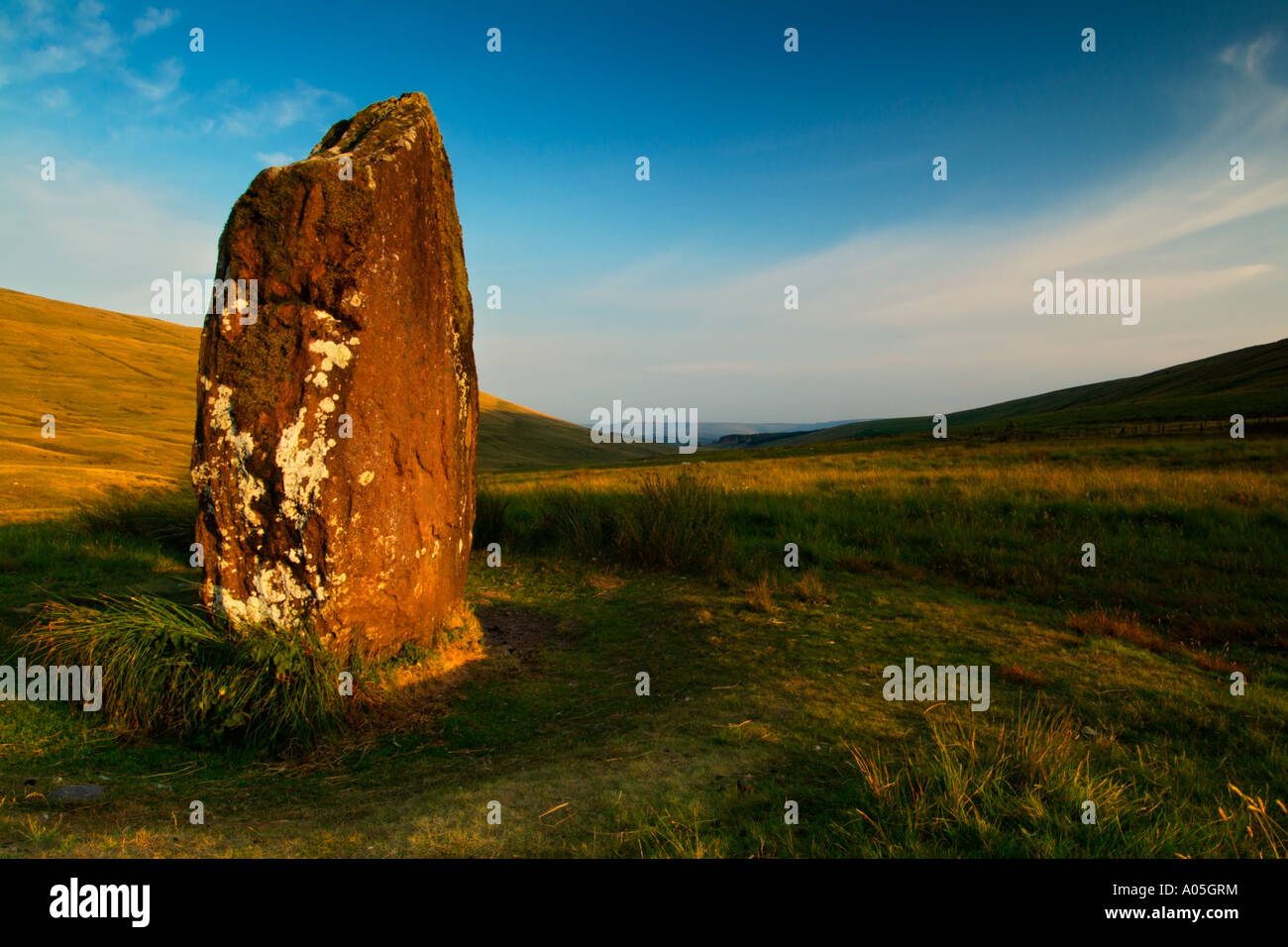 Maen Llia at Dusk Bronze Age Monolith near Ystradfellte Brecon Beacons Mid Wales Stock Photo