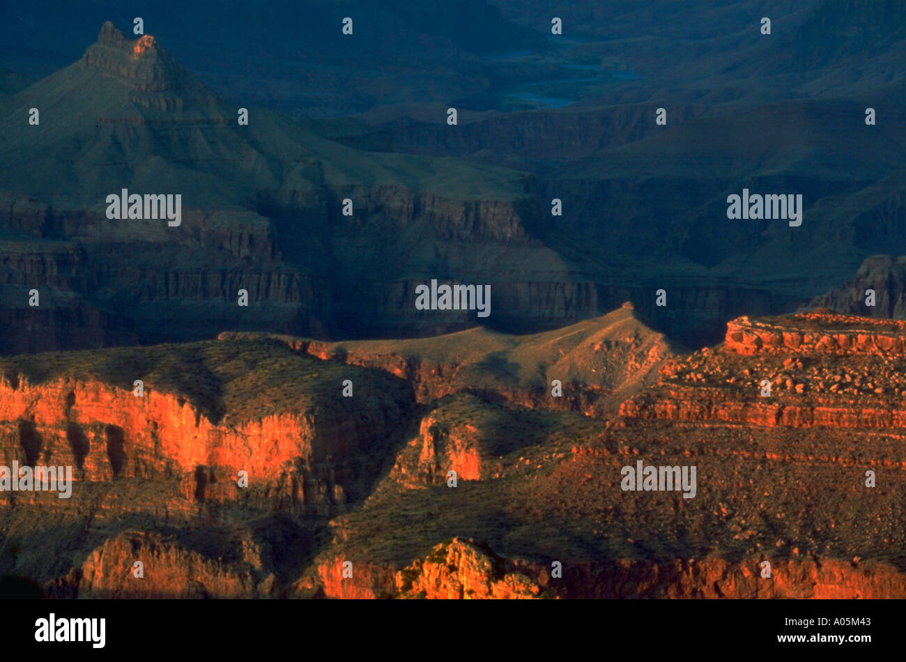 The Grand Canyon at sunrise viewed from the South rim Arizona USA Stock