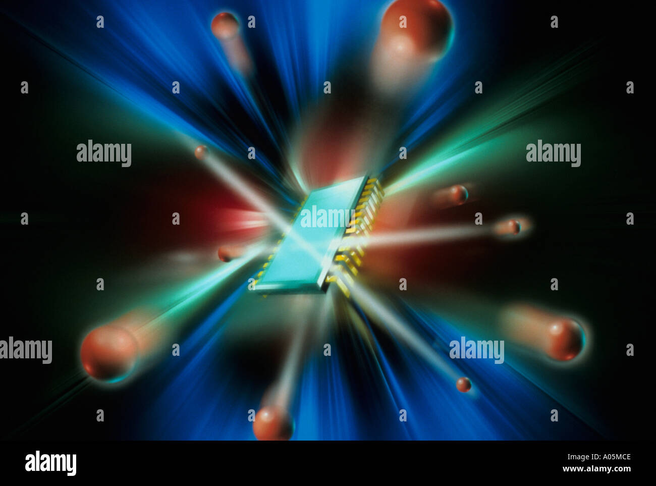 Computer generated image of electronical special effects zooming from a