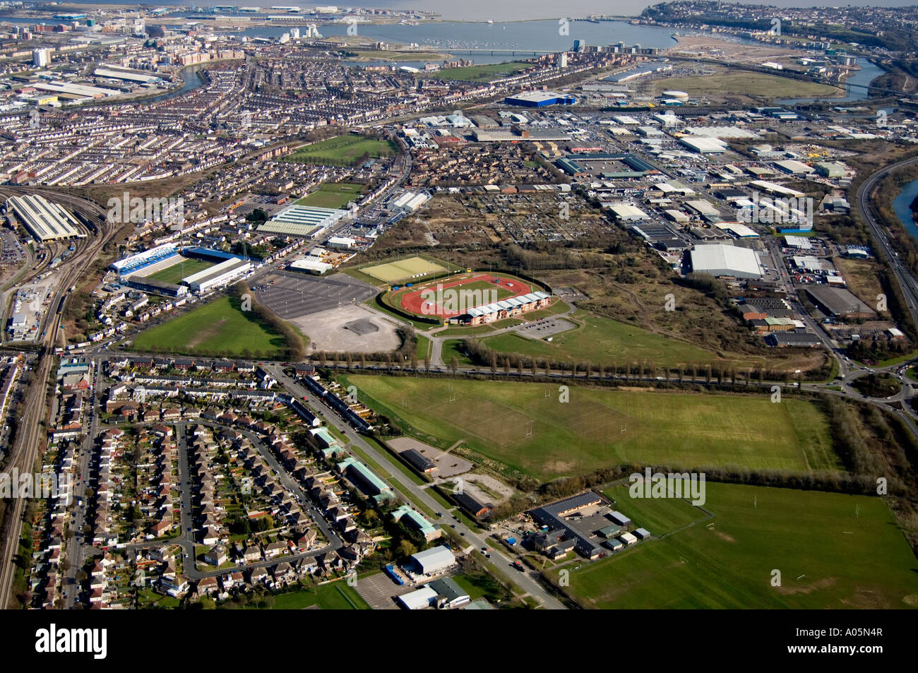 Aerial Leckwith Stadium Ninian Park Cardiff Bay South Wales Stock Photo Alamy