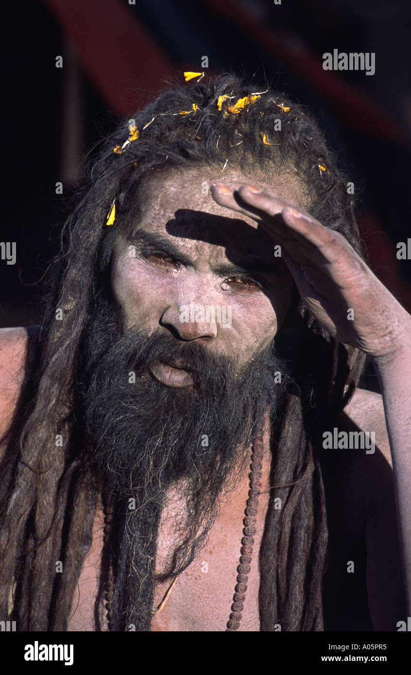 Sadhu, Indian Holy man. Khumb Mela festival 2001-Allahabad, Uttar Pradesh, India. Stock Photo