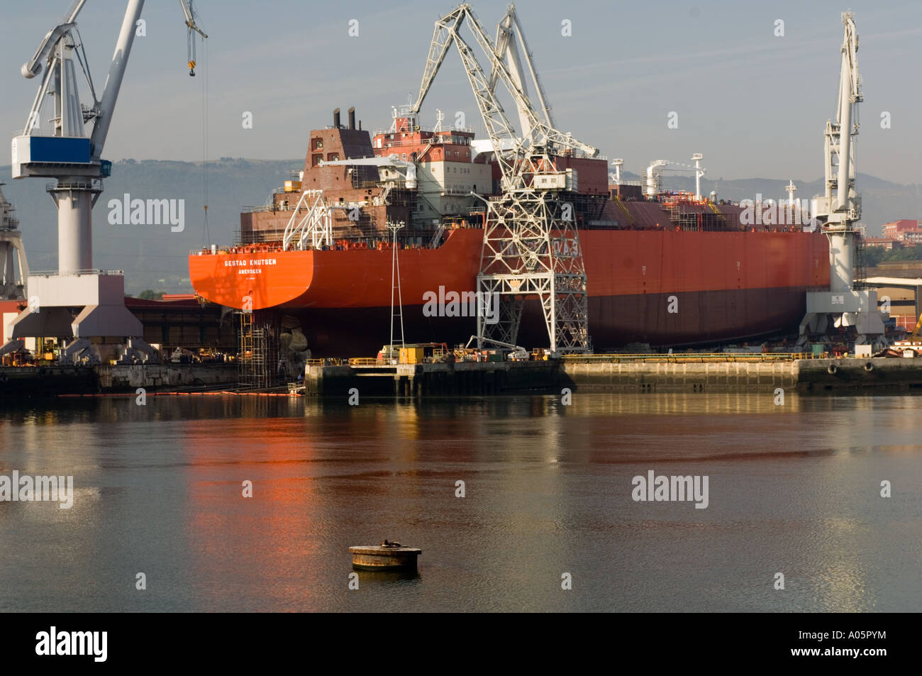 Ship Building at the Mouth of the River Nervion, Bilbao, Northern Spain Stock Photo