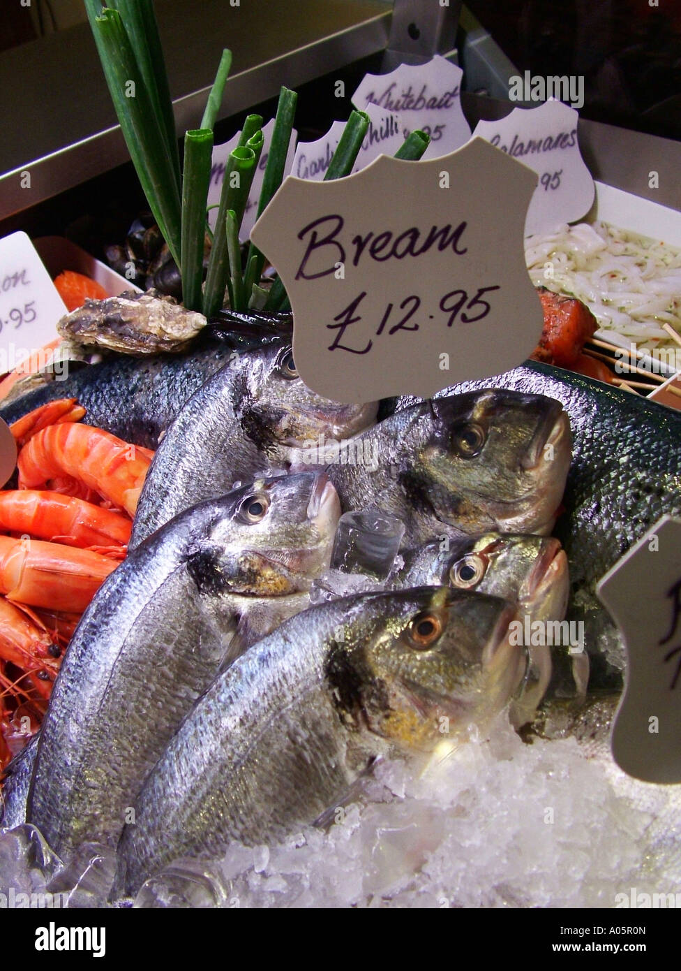 Bream on Sale at Fish Stall Indoor Market Cardiff City Centre South
