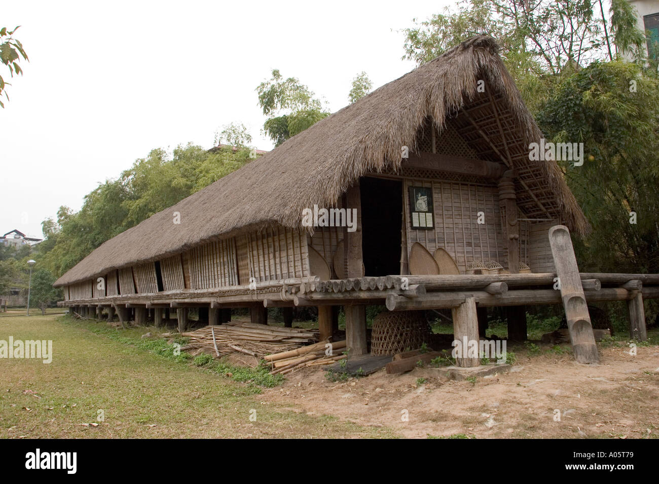Vietnam Hanoi Museum of Ethnology Longhouse built by people from from Ky Village Buon Ma Thuot City central highlands Stock Photo