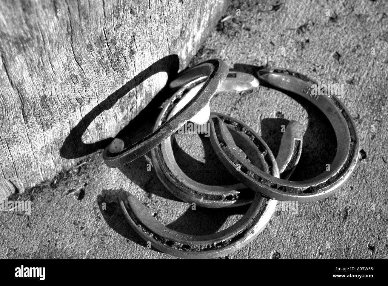 black and white of horseshoes and a barrel Stock Photo Alamy