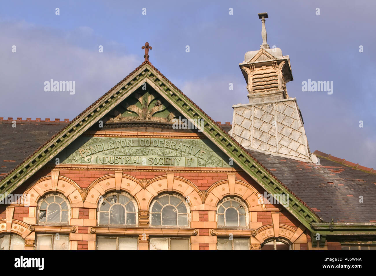 The old Pendleton Cooperative Industrial Society building in Manchester Stock Photo
