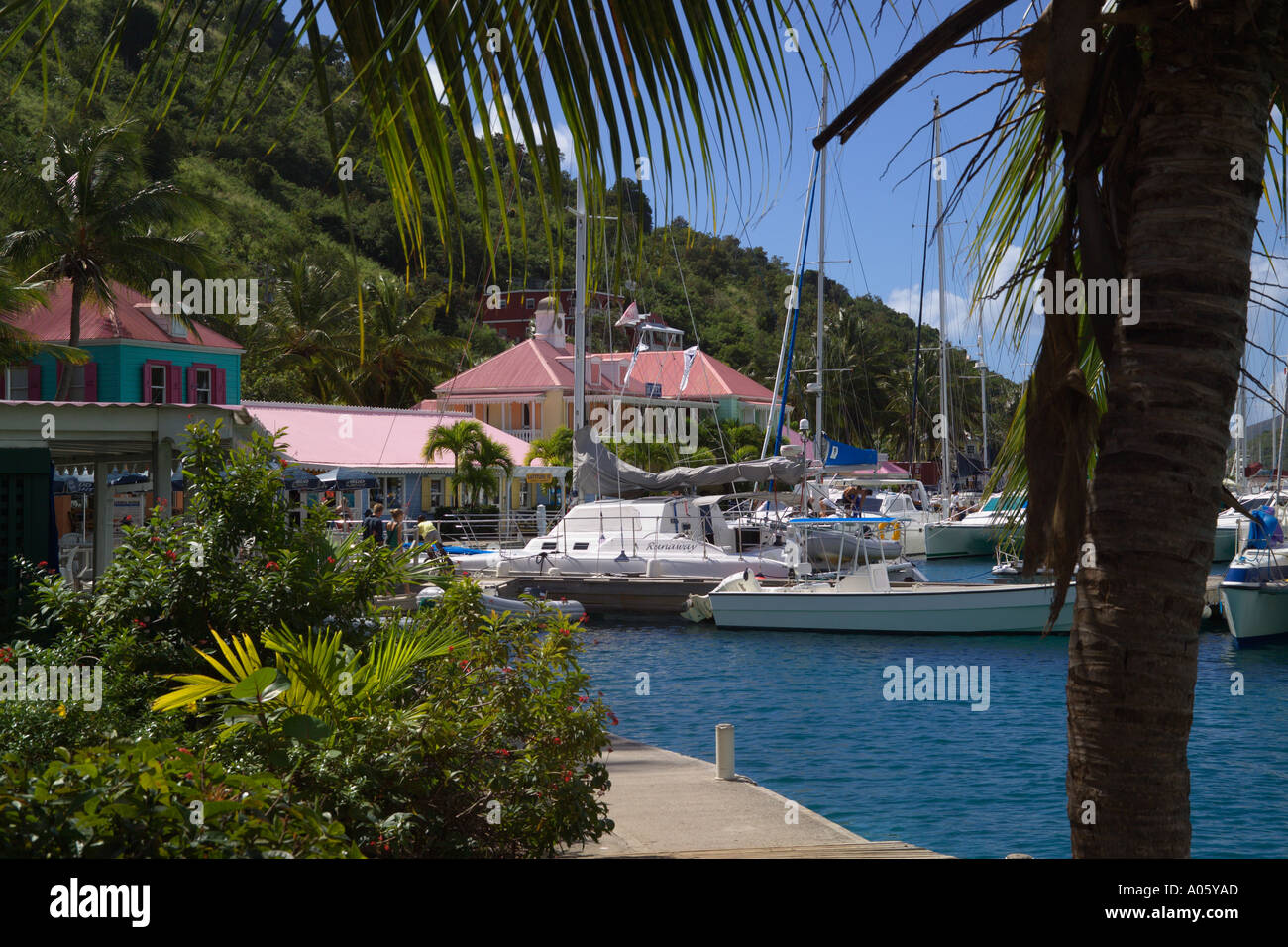 'Sopers Hole' Wharf 'Pussers Landing' 'Frenchmans Cay' West End Tortola British Virgin Islands Caribbean Stock Photo