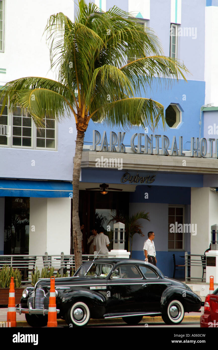 Miami Beach Florida USA Hotels on Ocean Drive seen from Lummus Park Art Deco district of Miami Beach Stock Photo