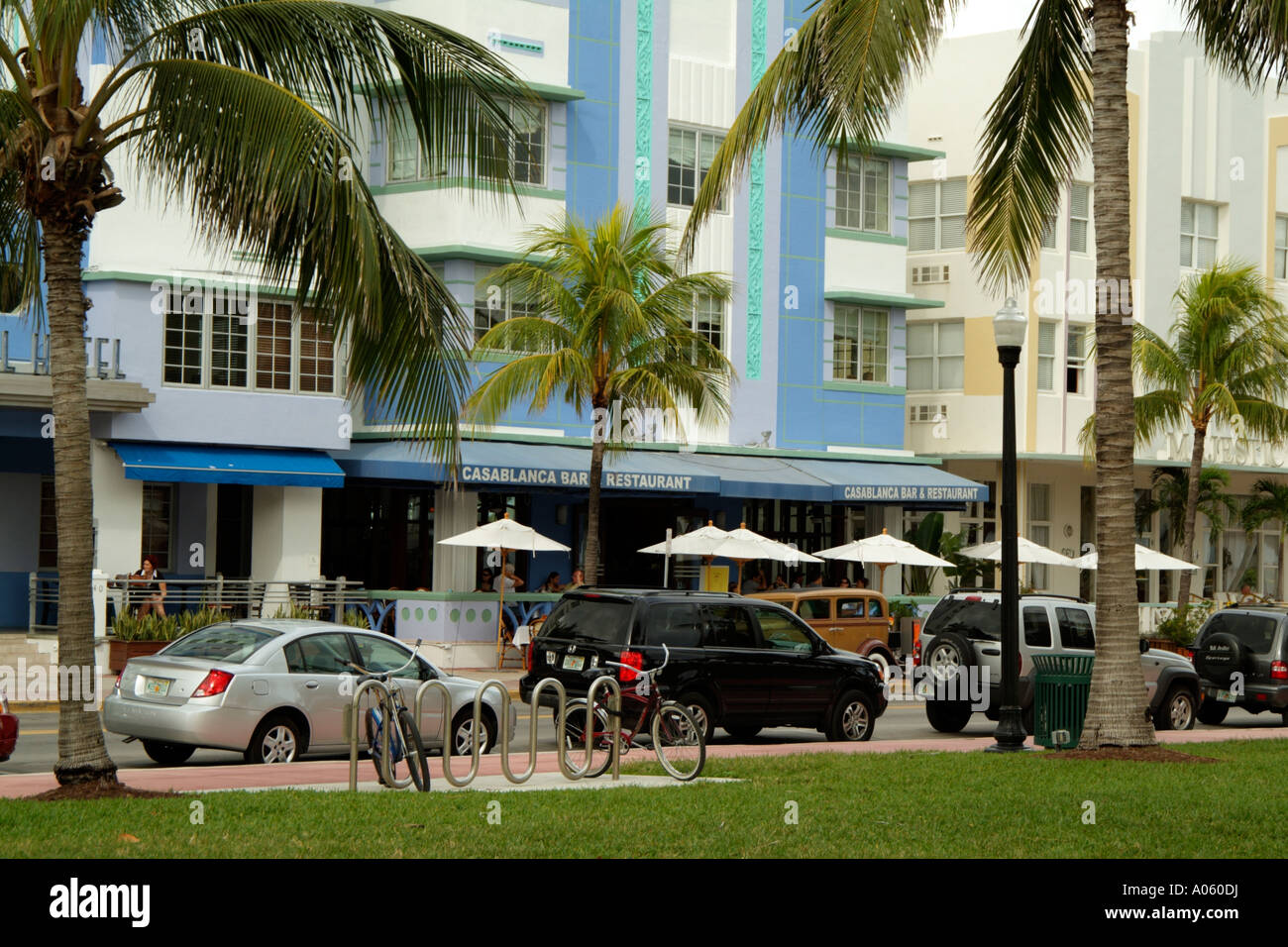 Miami Beach Florida USA Park Central Hotel on Ocean Drive seen from Lummus Park Art Deco district of Miami Beach Stock Photo
