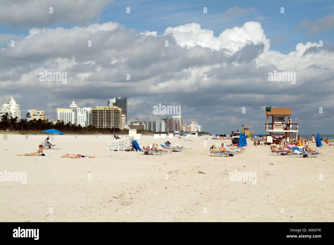 South Beach Miami Florida USA The white sands and highrise hotels and ...