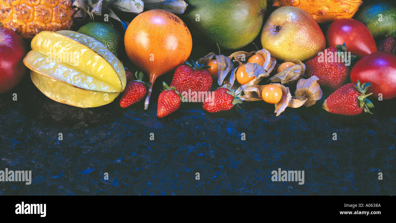 exotic fruits of different kinds on dark marble background FOOD fruit ...