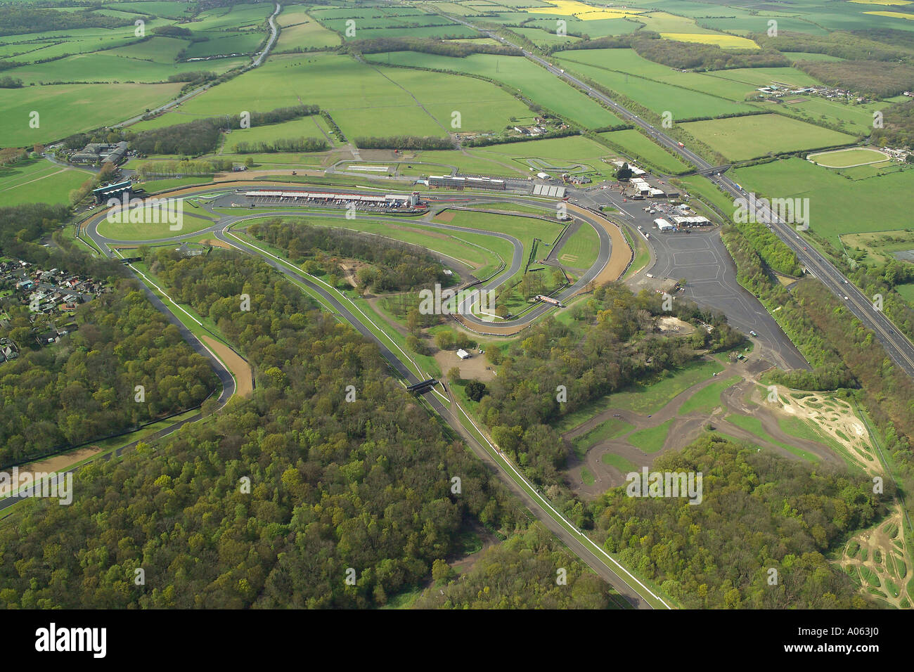 Aerial view of Brands Hatch Motor Racing Circuit in Kent, once home of the Formula 1 British Grand Prix Stock Photo
