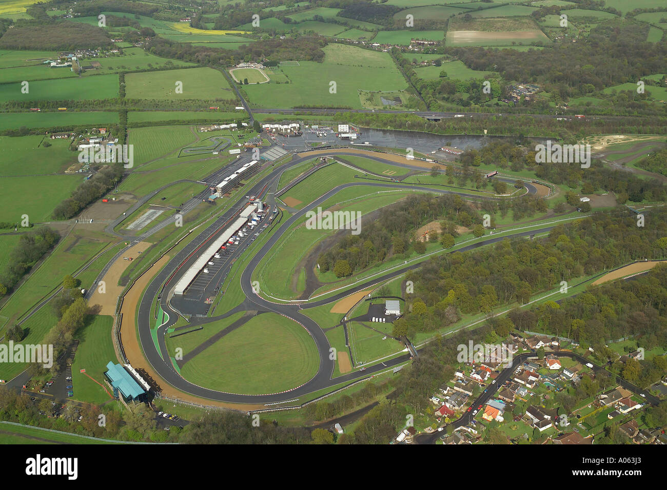 Aerial view of Brands Hatch Motor Racing Circuit in Kent, once home of the Formula 1 British Grand Prix Stock Photo