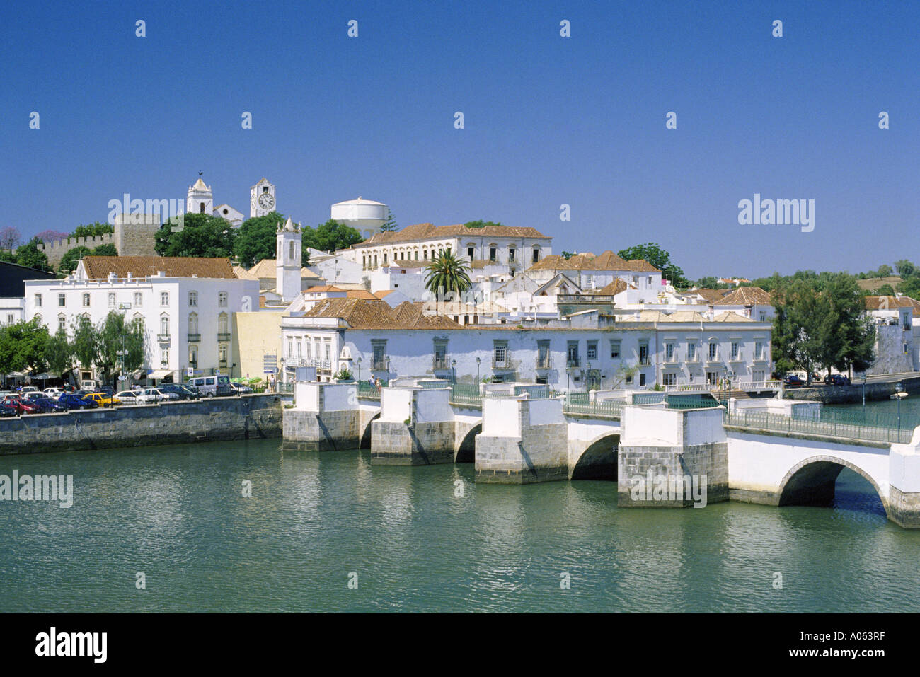 The Algarve, the medieval bridge at Tavira Stock Photo