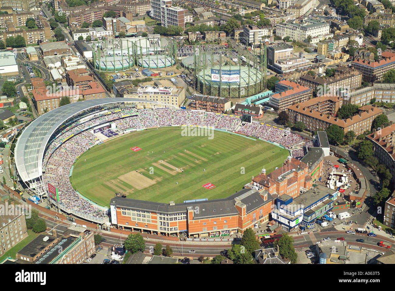 Aerial view of the Oval in London, home of Surrey County Cricket Club, taken during the final Ashes match, England v Australia Stock Photo