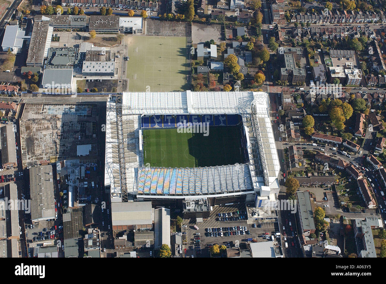 Aerial view of Tottenham Hotspur Football Club in London. It is also called White Hart Lane and is home to Spurs Stock Photo
