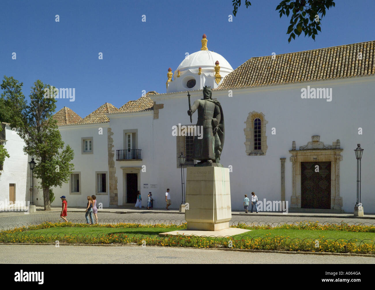 Faro Town,  The municipal museum and statue to Alfonso III Algarve, Portugal Stock Photo