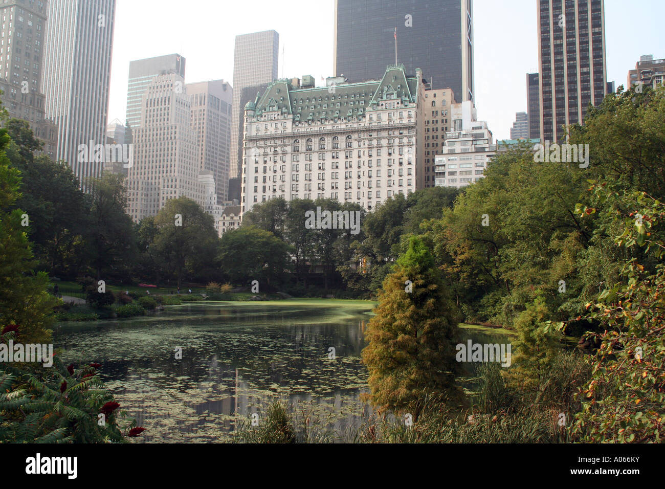 Looking across 'The Pond', Central Park, Manhattan New York Stock Photo