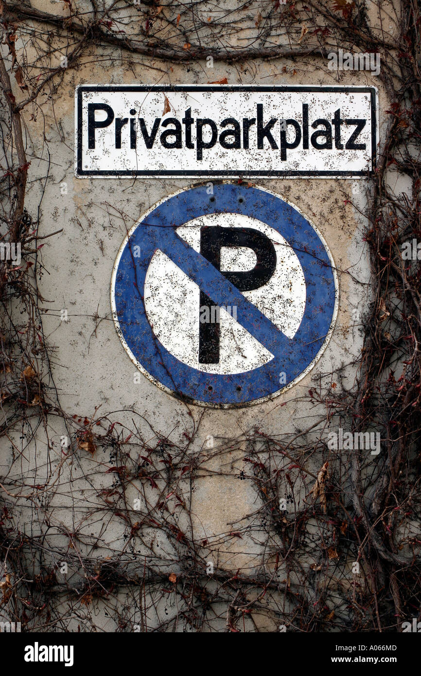 No Parking signboard is seen surrounded by twigs Stock Photo