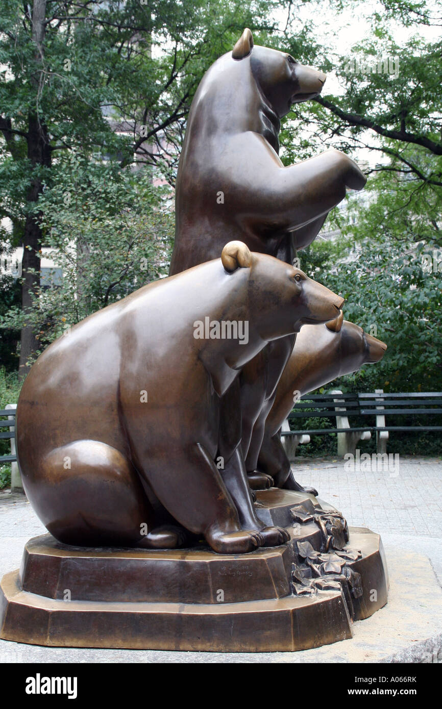 Group of bears sculpture, Central Park, Manhattan, New York Stock Photo