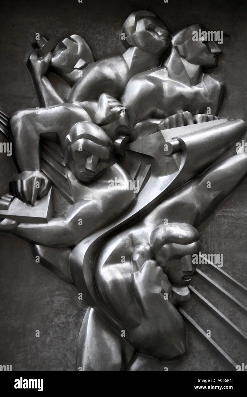 Bas relief entitled 'News' over the main entrance to the Associated Press Building, Rockefeller Center, New York Stock Photo