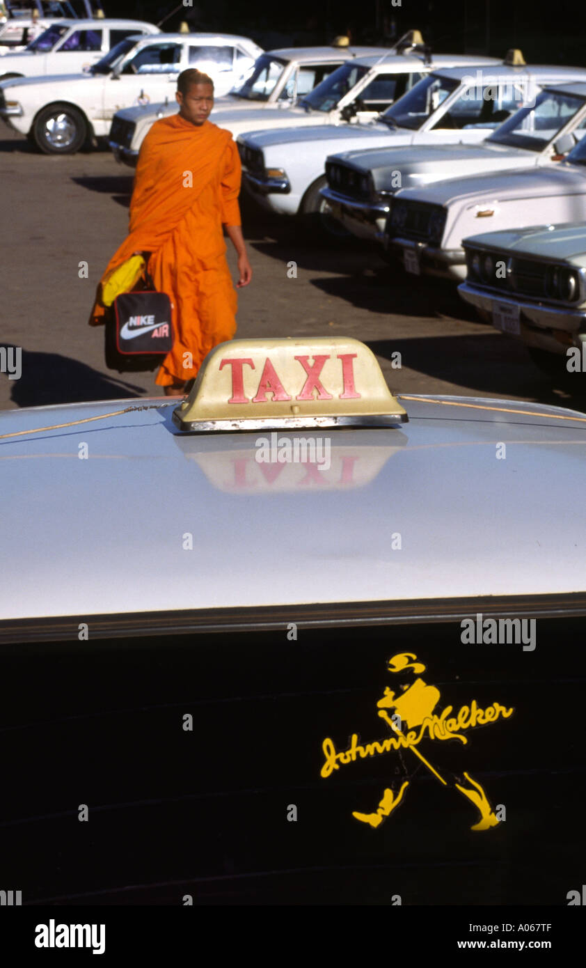 Keep walking. Monk and Whisky advertising. Vientiane, Laos. Stock Photo