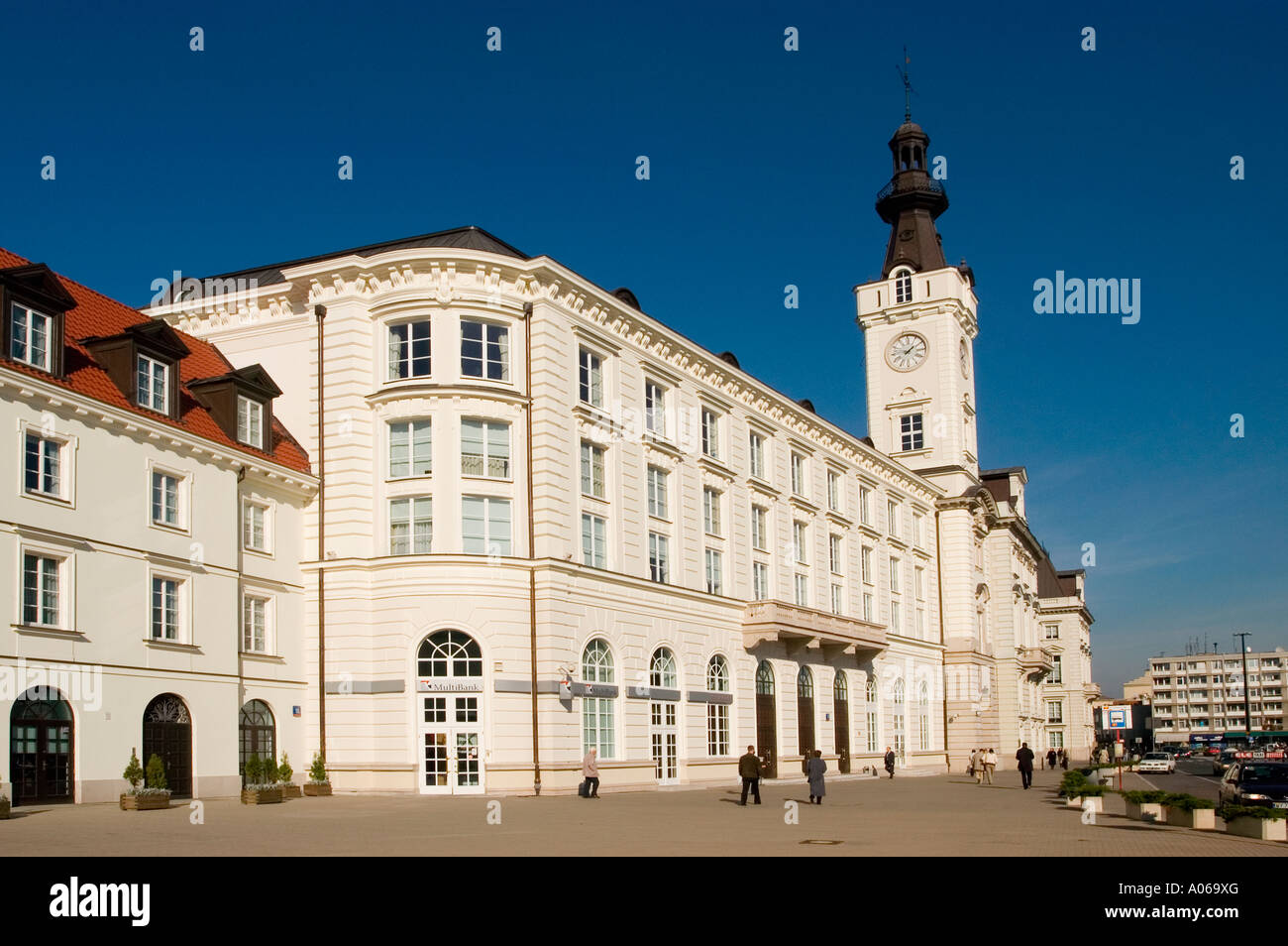 Warsaw Town Hall building with blue sky background Theatre Market Plac Teatralny Poland Stock Photo