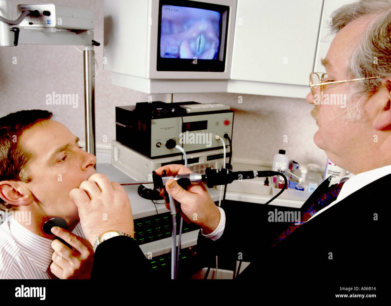 Medicine fibre optic endoscopy to treat the vocal cords Stock Photo Alamy