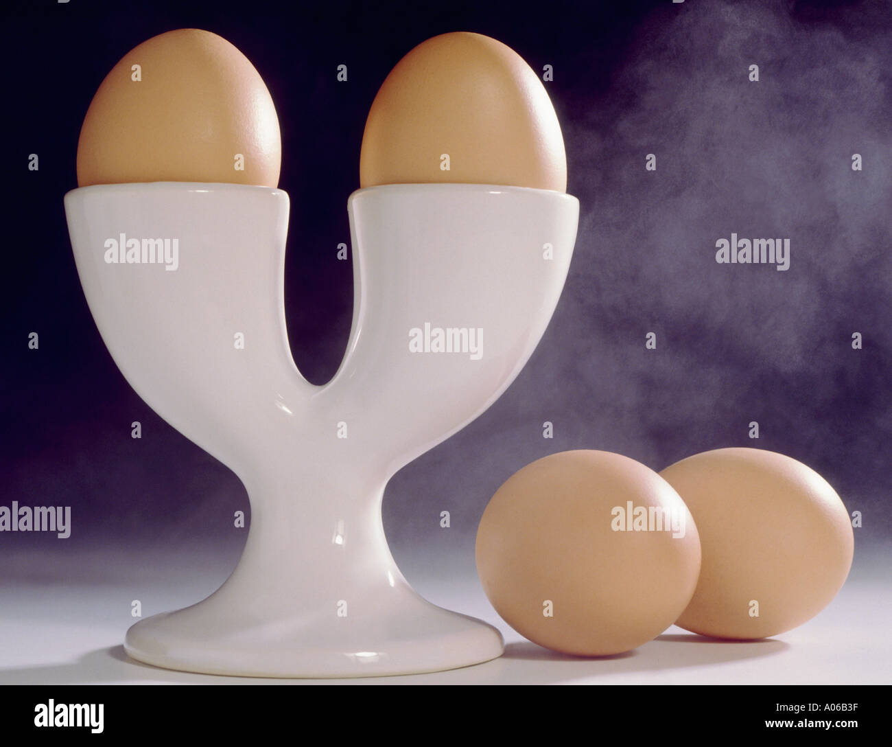 Food boiled eggs in double egg cup Stock Photo Alamy