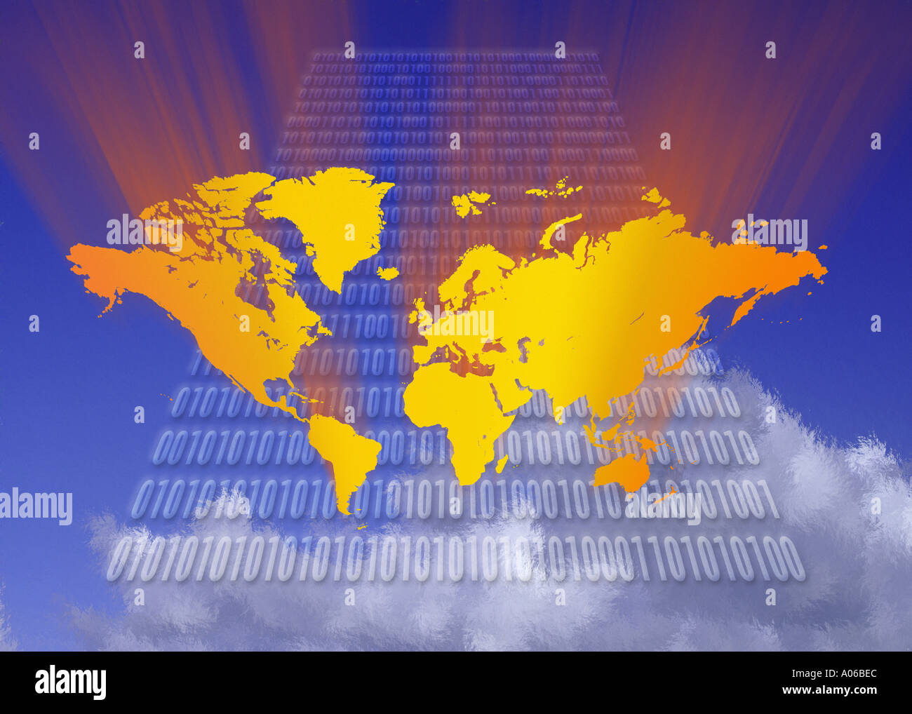 World map and binary numbers Stock Photo - Alamy