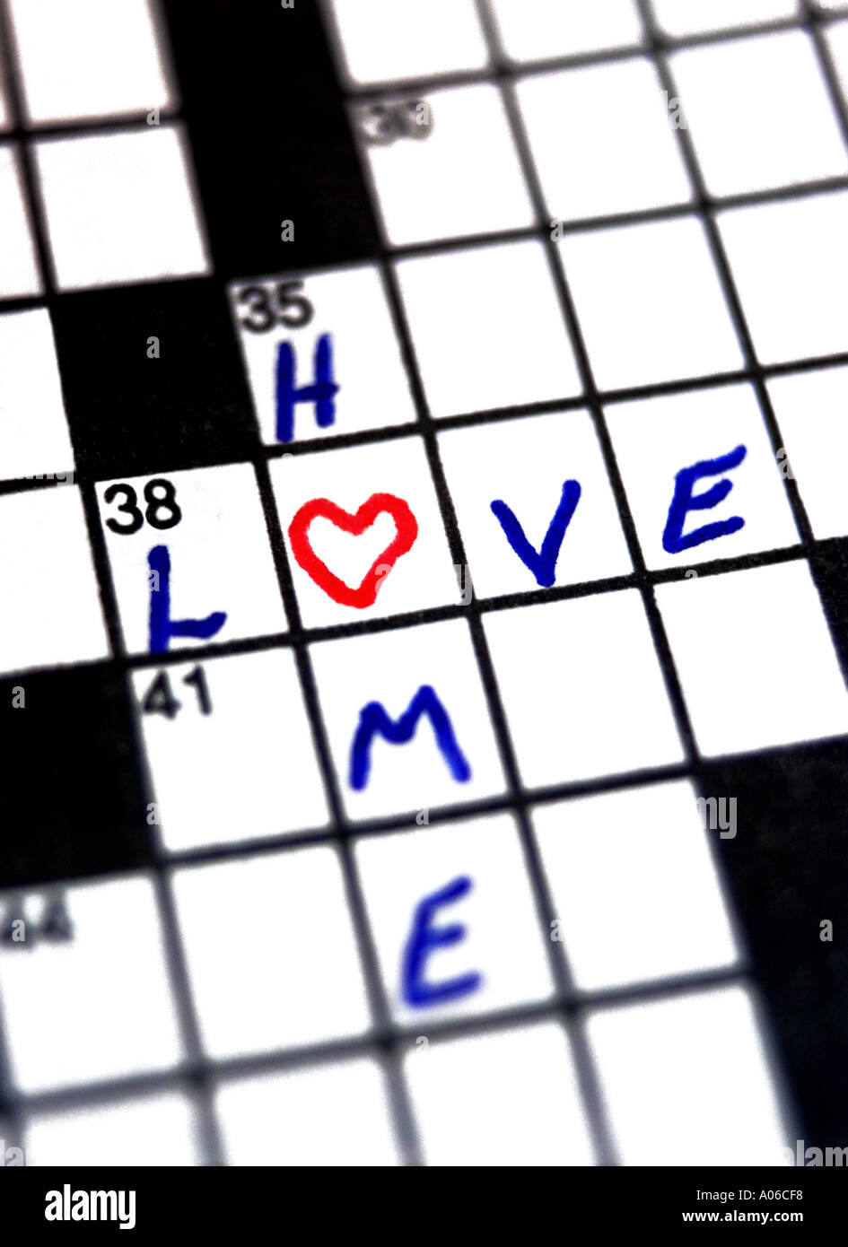 Close up of crossword puzzle Unconditional love Stock Photo