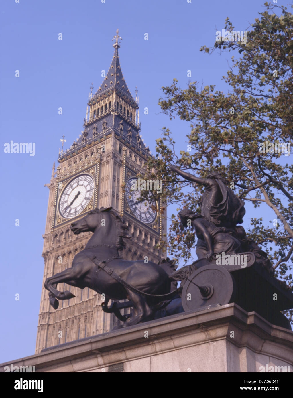 Big Ben and Boudicca statue  London Stock Photo
