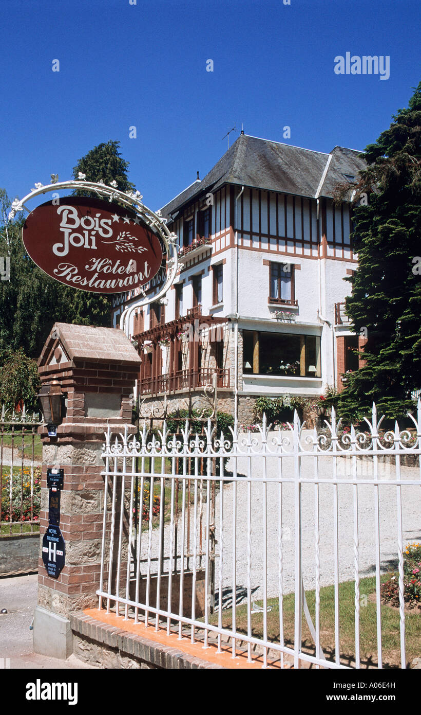 Exterior of Bois Joli hotel and restaurant in Bagnoles de L Orne Stock Photo