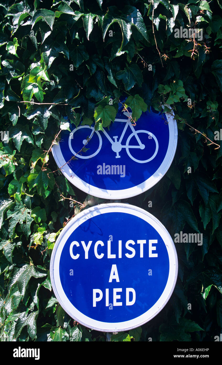 Detail of cycle road signs on Ile de Brehat a little Island off the