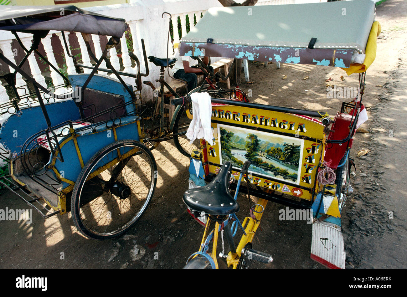 Indonesia Java Pangandaran painted becak cycle rickshaw Stock Photo - Alamy