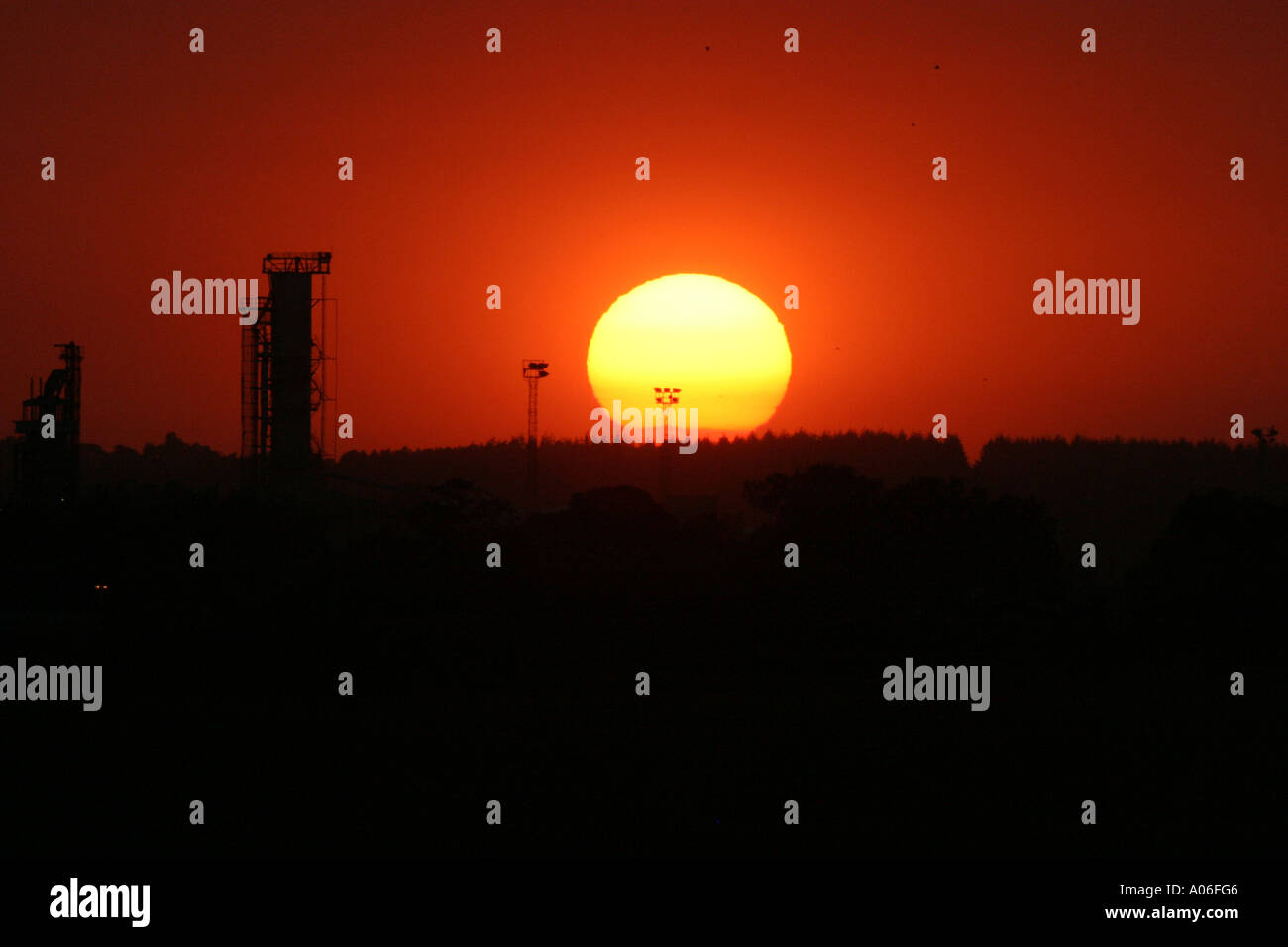 The sugar beet processing factory at sunset in Bury St Edmunds, Suffolk UK Stock Photo
